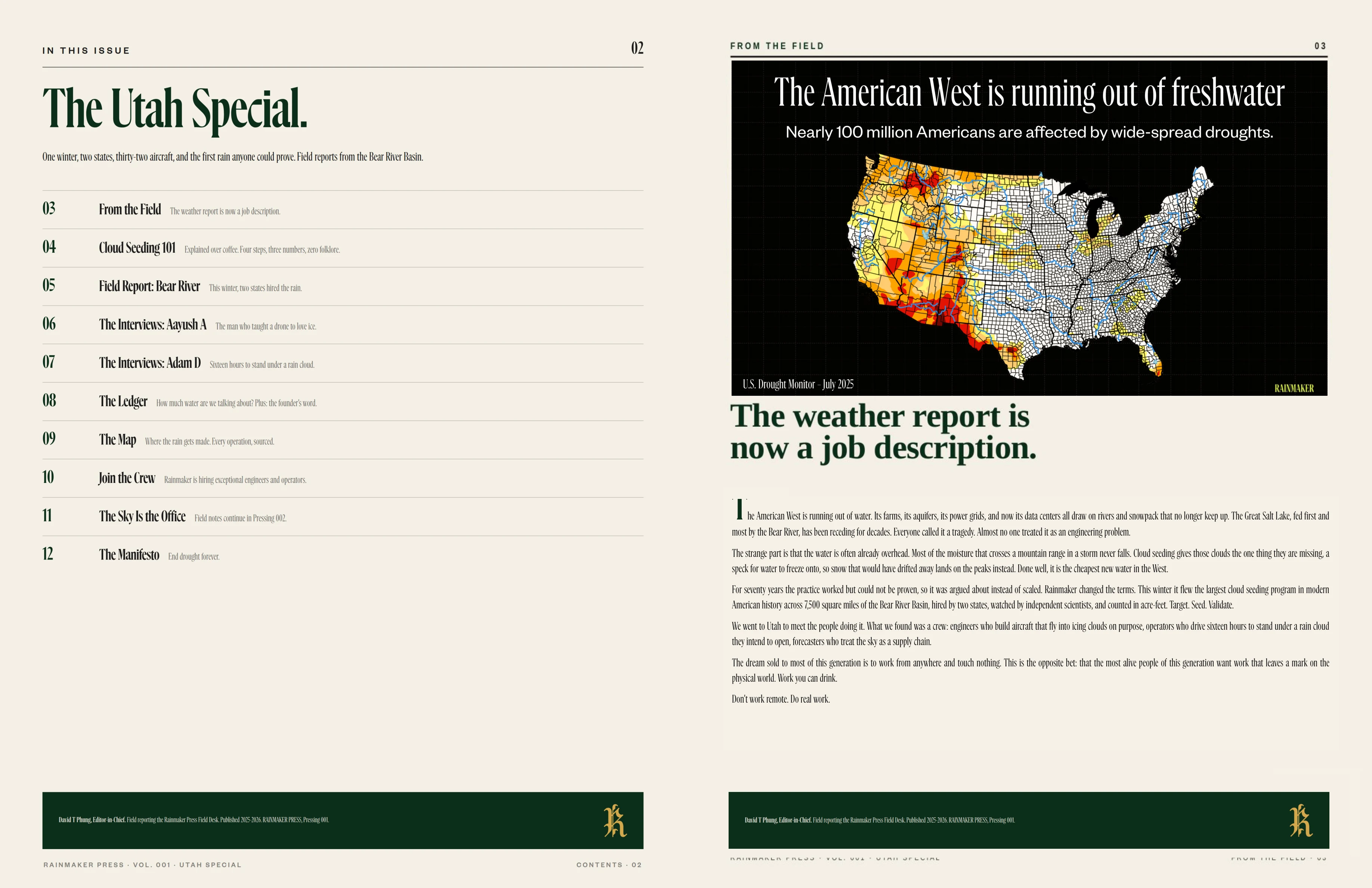 Contents and the editor’s letter · The Utah Special, and why the weather report is now a job description.