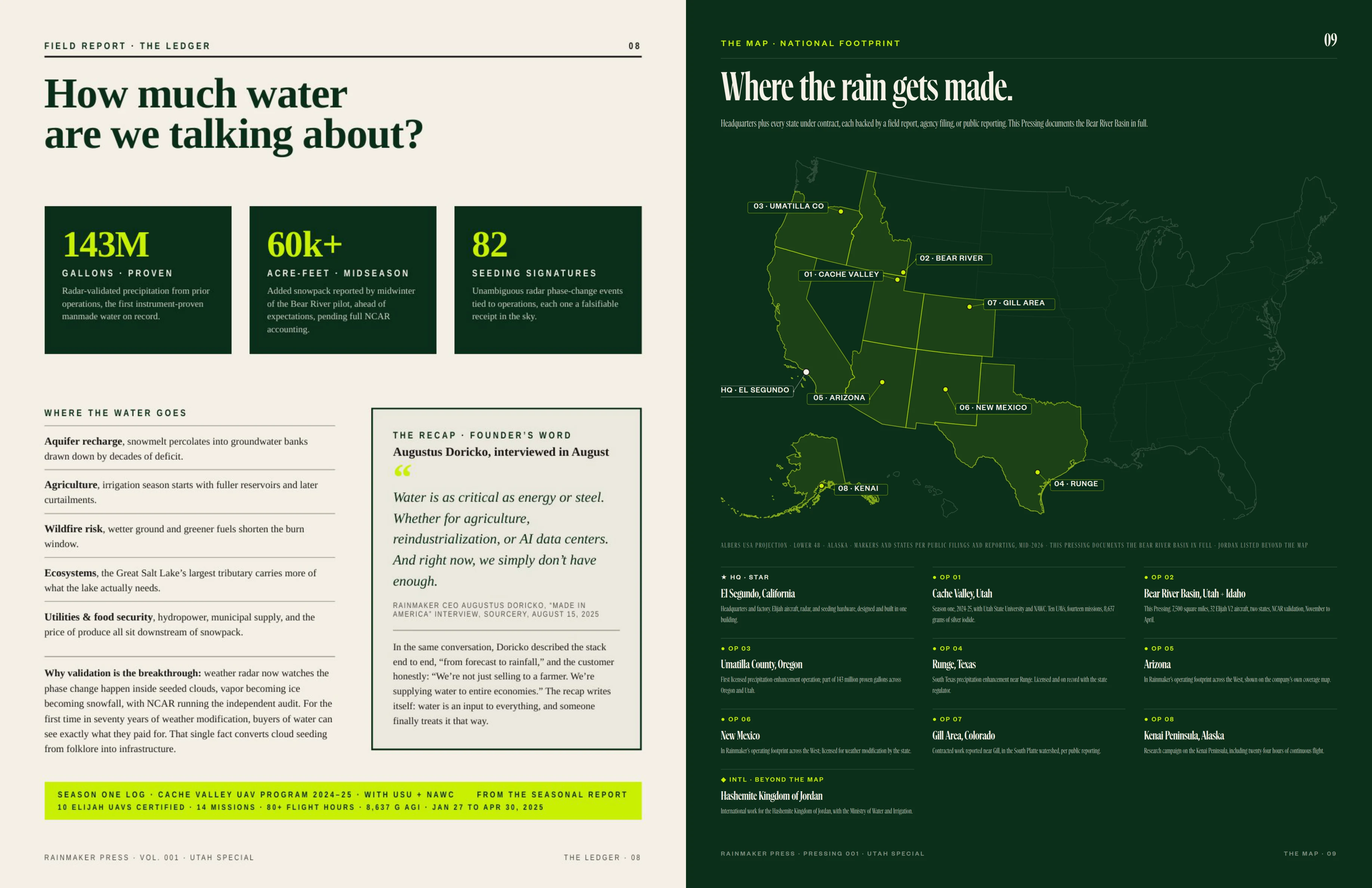 The Ledger and The Map · how much water are we talking, and where the rain gets made across the national footprint.